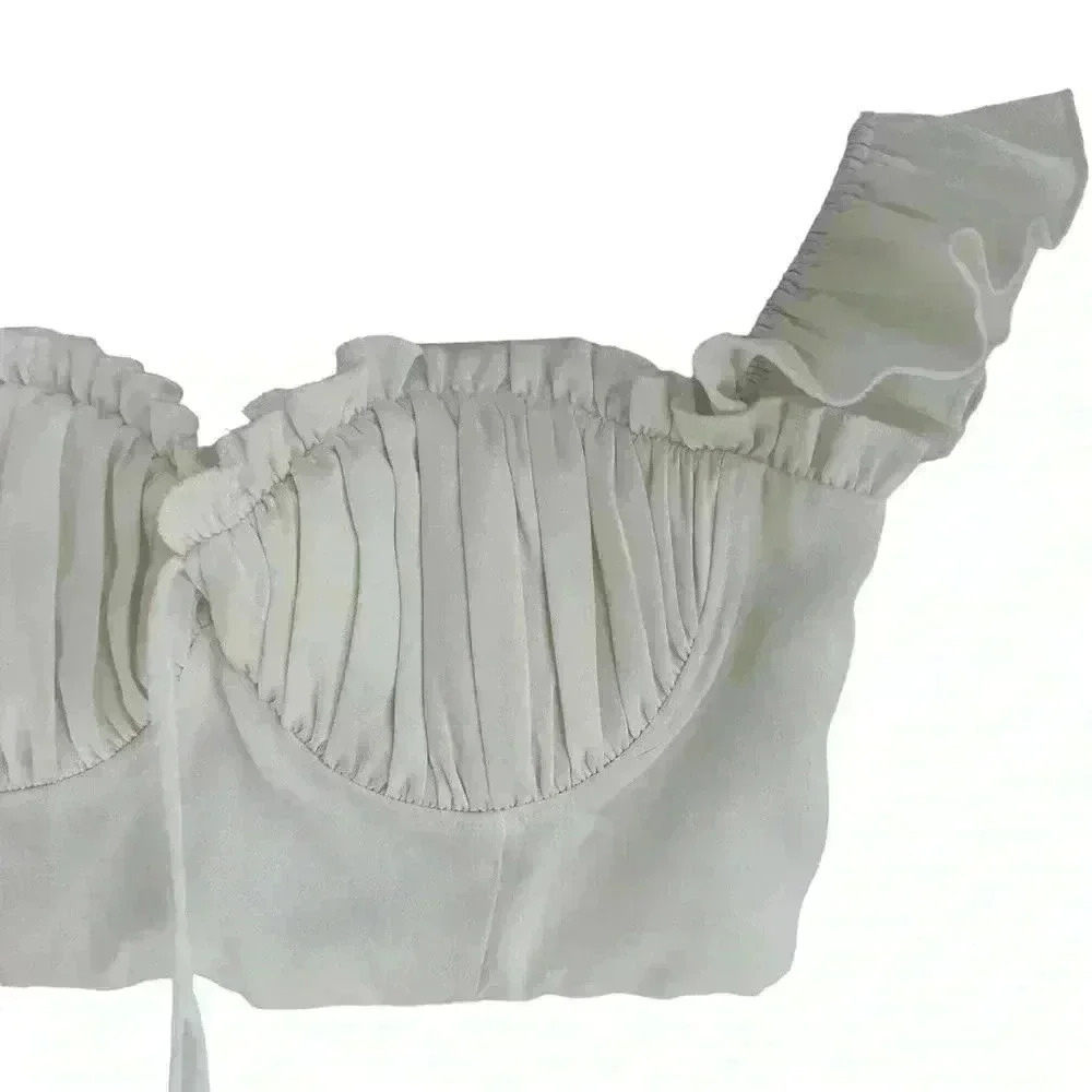 Meshki Cropped White Top Ruffle - Picture 2 of 4